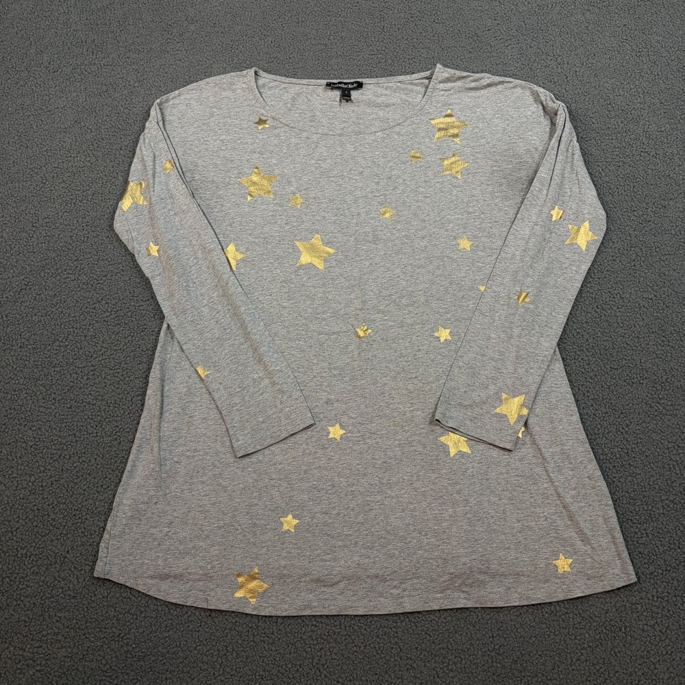 Isabella Oliver Top Womens 2 Gray Gold Star Foil Print Long Sleeve Tunic Blouse